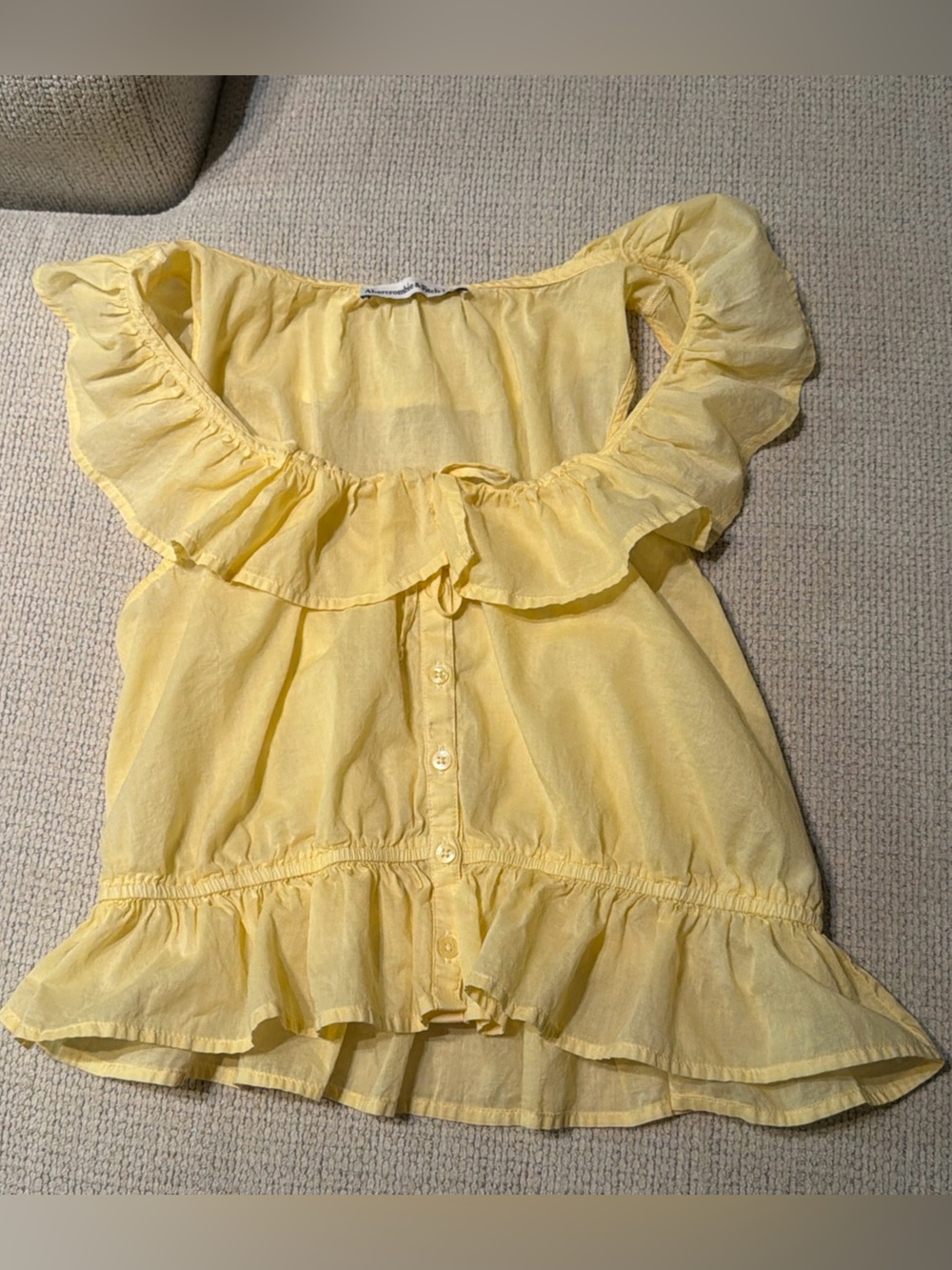 Abercrombie & Fitch Light Yellow Ruffle Peplum Crop Top